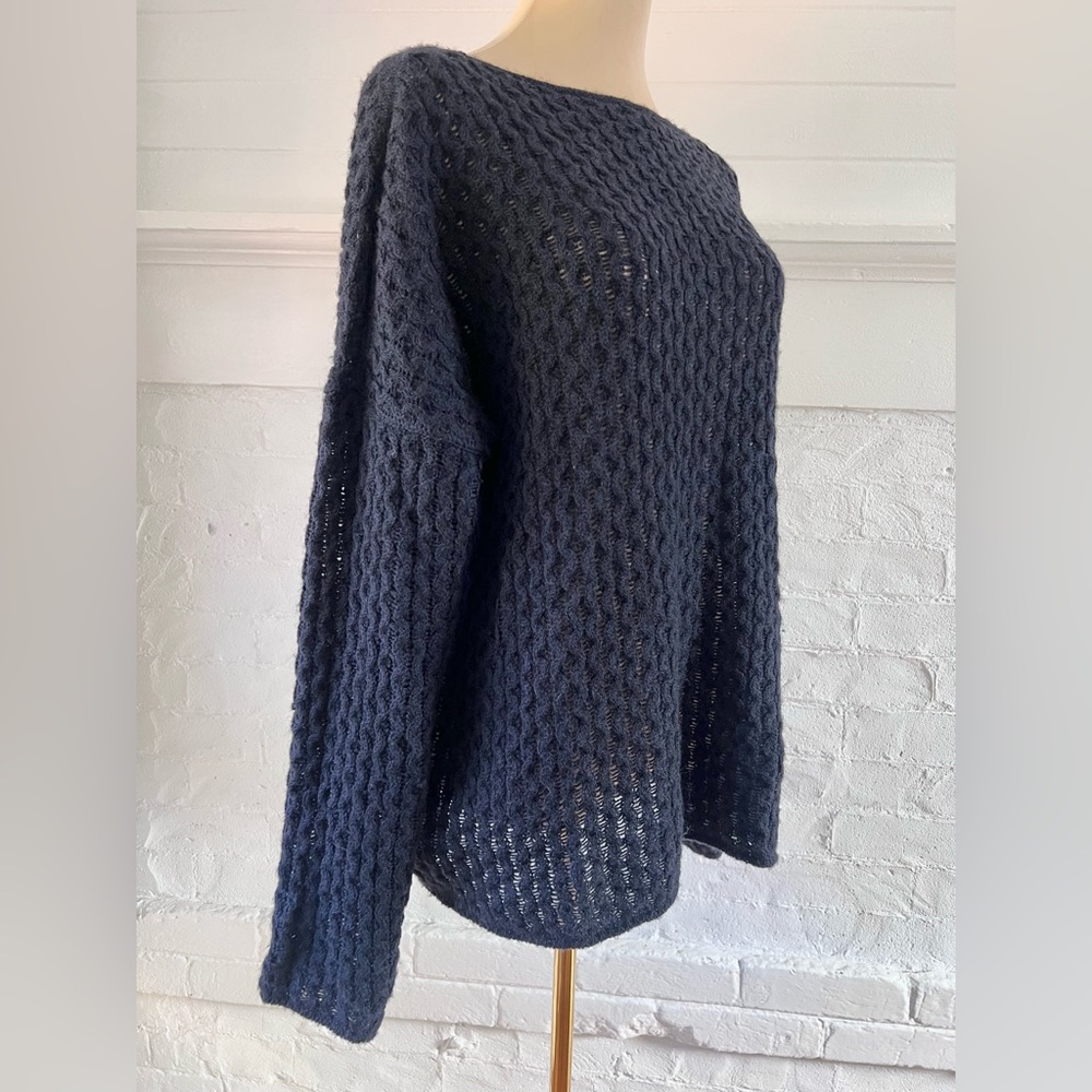 Vince Mini Cable Bateau Navy Blue Merino Alpaca Camel Blend - Picture 6 of 12